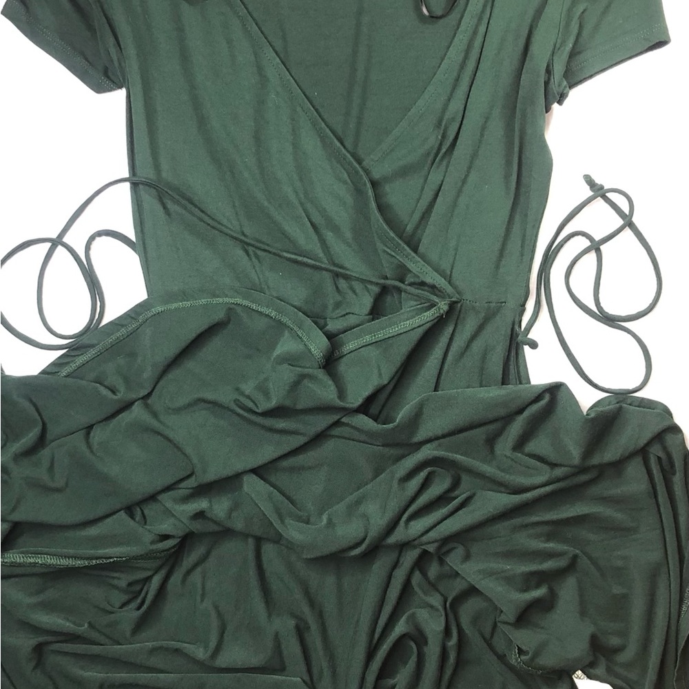 Forever 21 Dark Green Wrap-Style Large Mini Dress - Picture 5 of 11